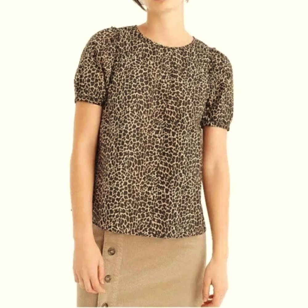 J. Crew Short Sleeve Puff Sleeve Leopard Print Top Size XS